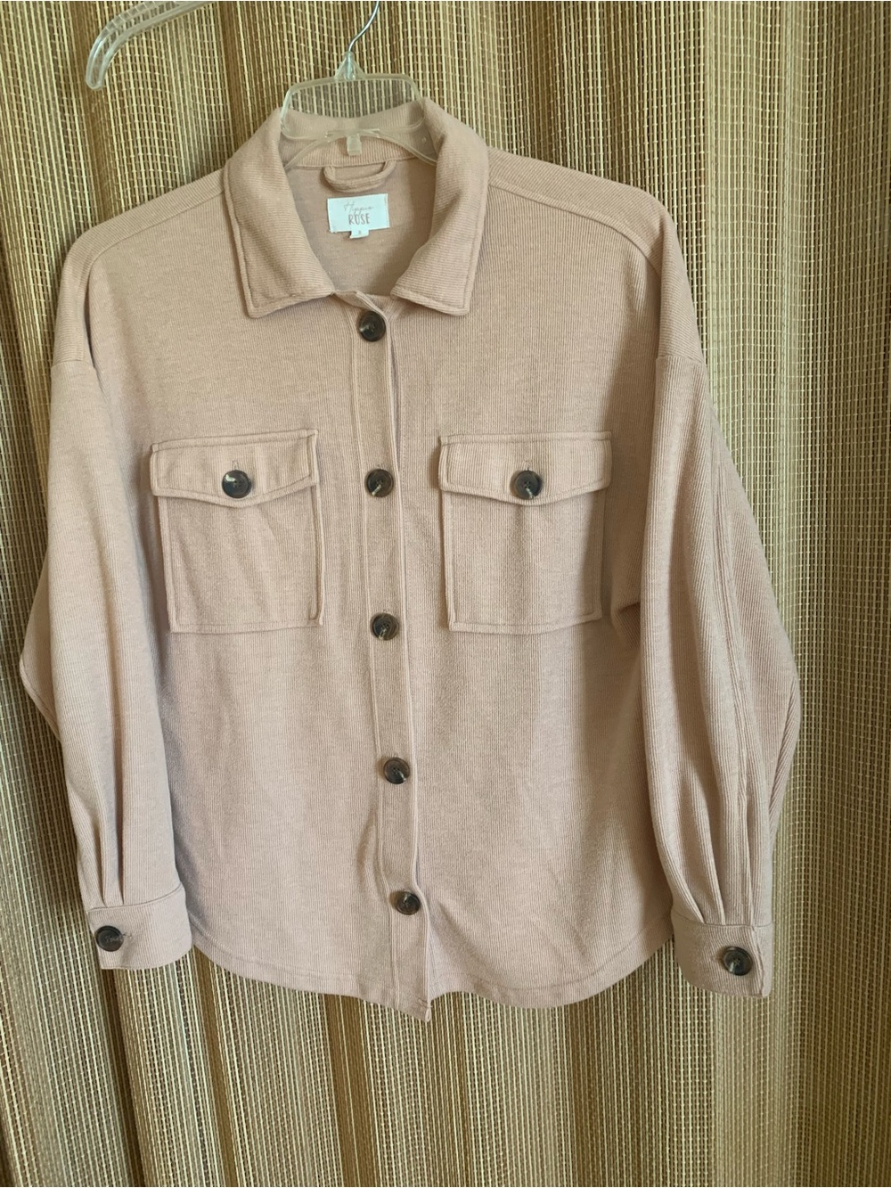 Hippie Rose Peach Blush Lightweight Button-Front Utility Shacket